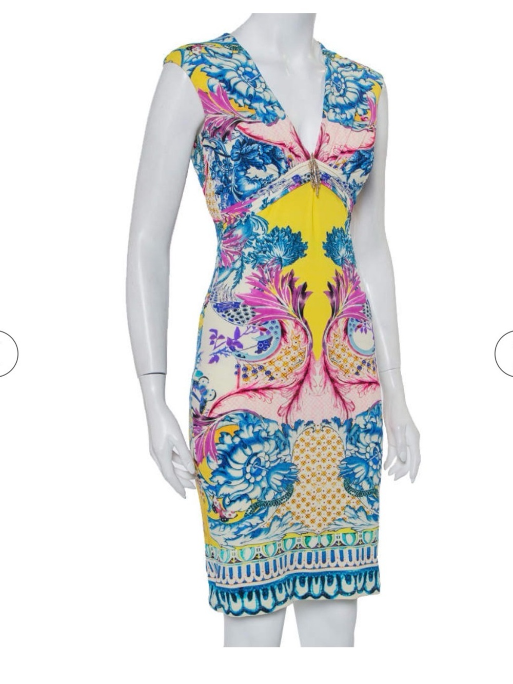 Roberto Cavalli Multicolor Knit Draped V-Neck Sheath Dress - Picture 2 of 5
